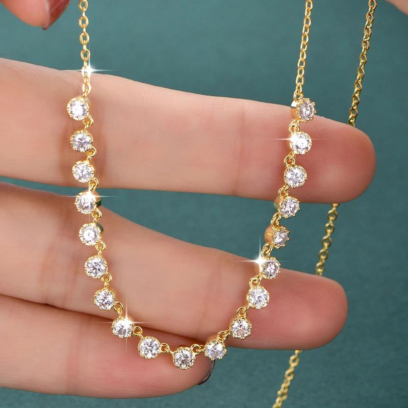 Collier OXTAO certifié Moissanite style bulle 3mm D VVS1 pour femme, pendentif U-Smile, bijoux en or