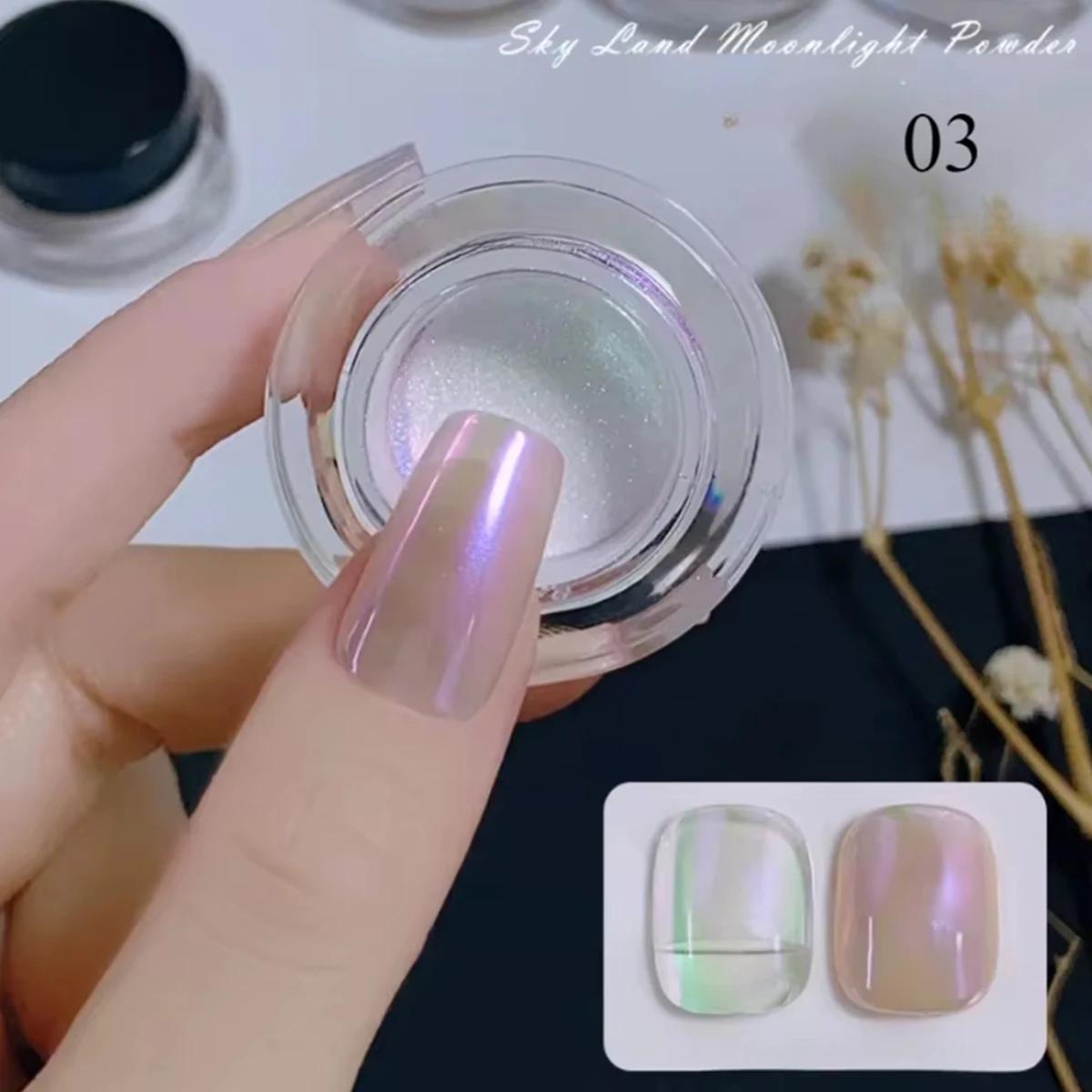 Poudre miroir magique pour ongles, 1/6 pièces, poudre de clair de lune, Texture métallique, aurore s