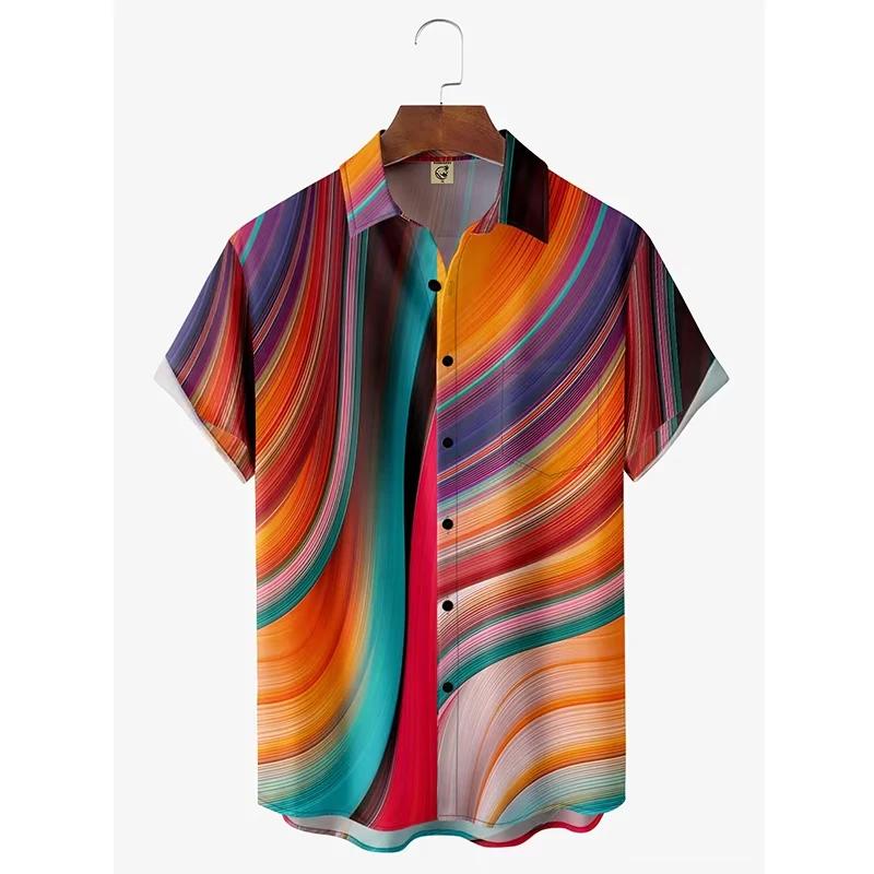 Chemise hawaïenne imprimée ligne 3D pour hommes, Style Harajuku Y2K, surdimensionnée, manches courte