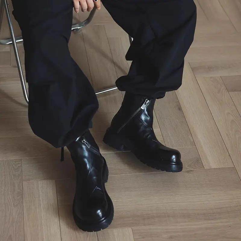 Bottes Chelsea en polaire pour hommes, bottes courtes à grande tête, tendance, Style britannique, re