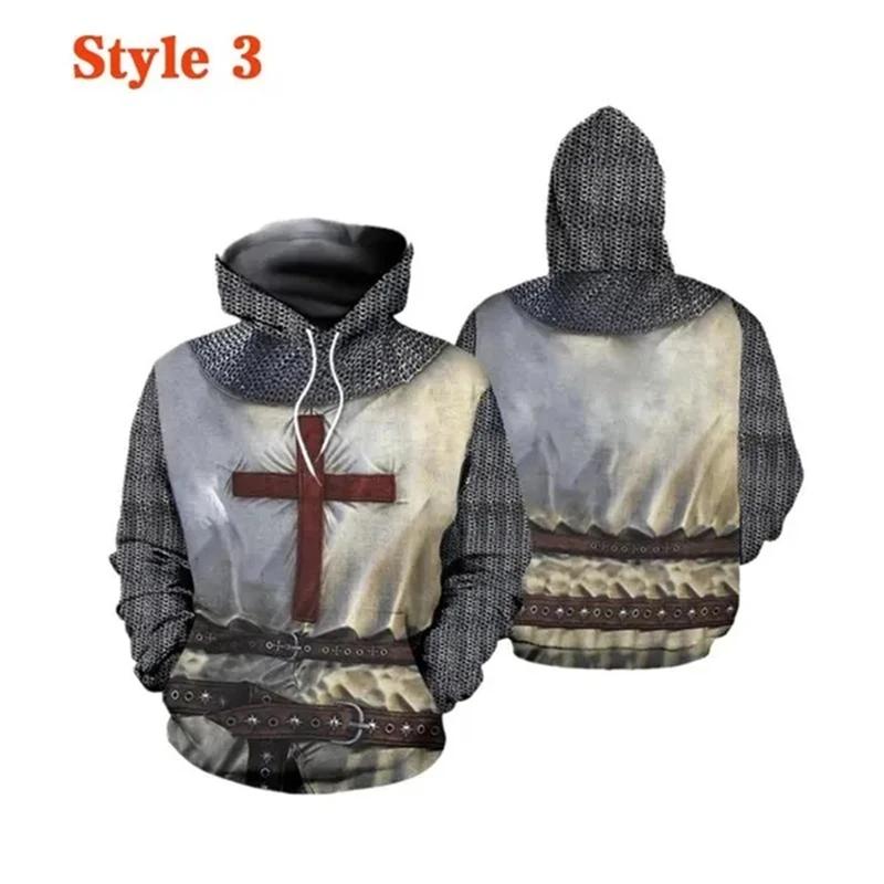 Sweat à capuche imprimé 3D Knight Templar pour hommes et femmes, sweat-shirt décontracté, pull PVD, 