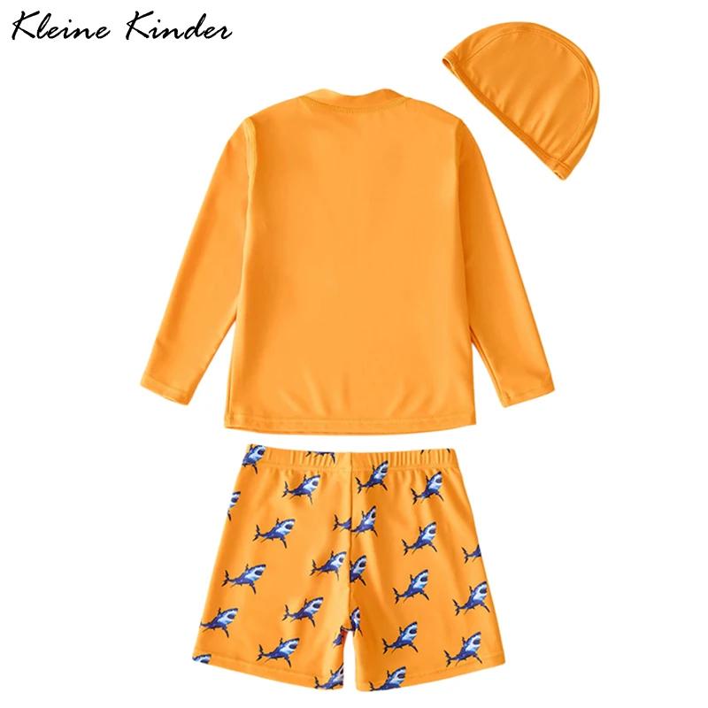 Maillot de bain manches longues enfants protection UV UPF50 vêtement plage garçon requin orange