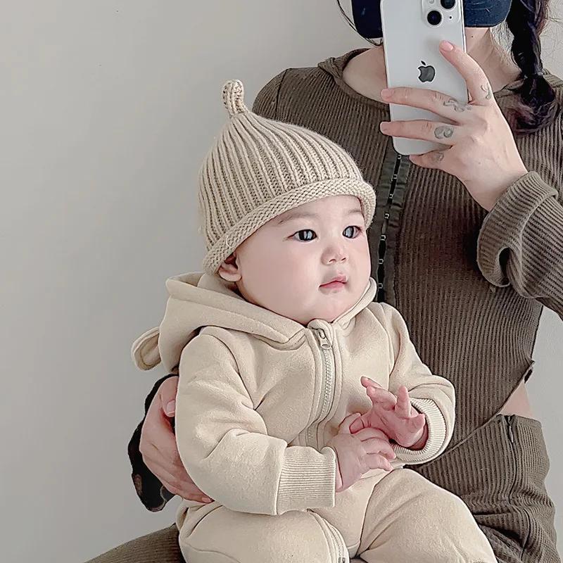 Mignon bébé tricoté pull casquette 3-24M enfants couleur unie laine chapeau garçons filles enfant en