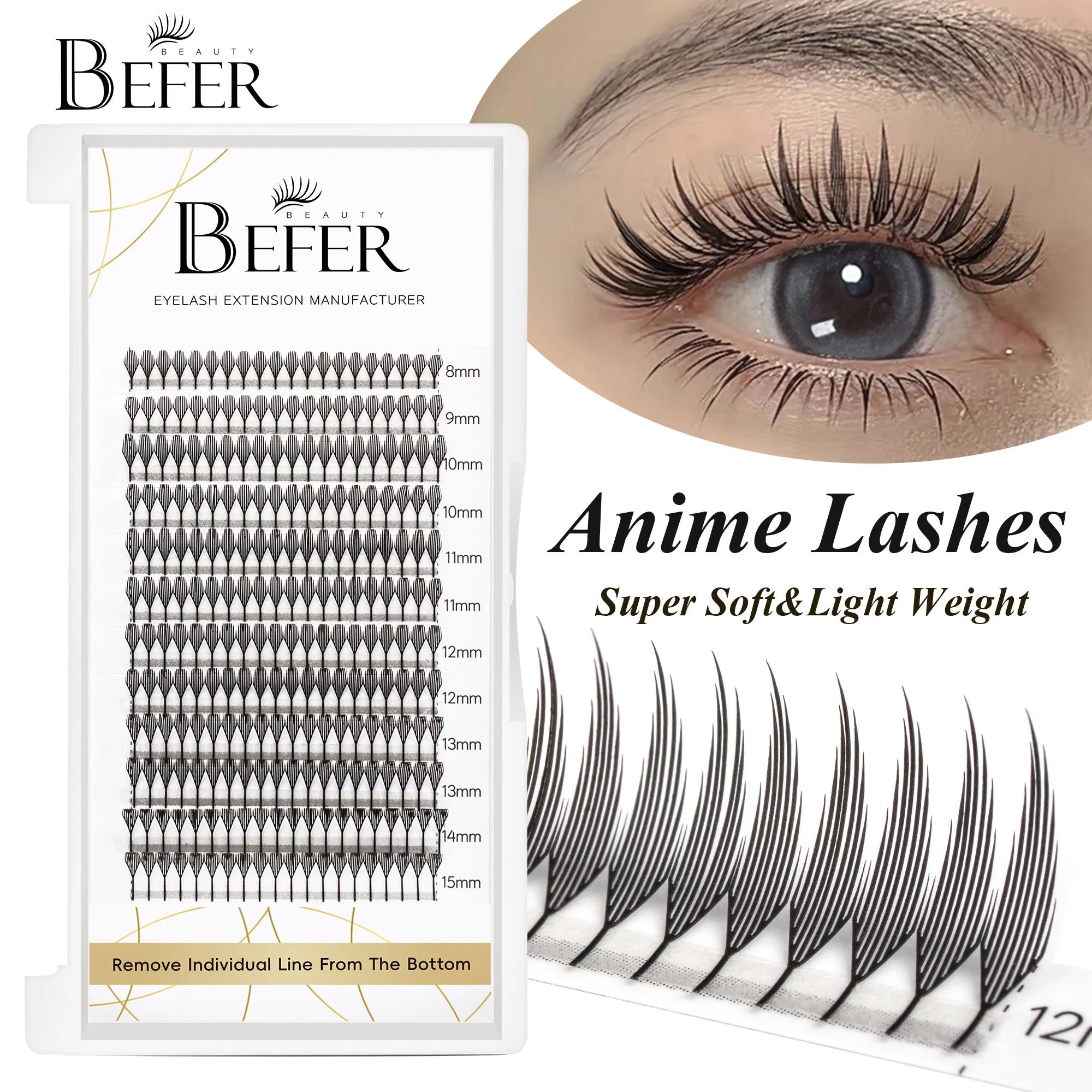 Befer Beauty-Extensions de Cils à Boucles C/D, 240 Grappes, Style Manga, Plume, Flora, Cat Eye, 8-15