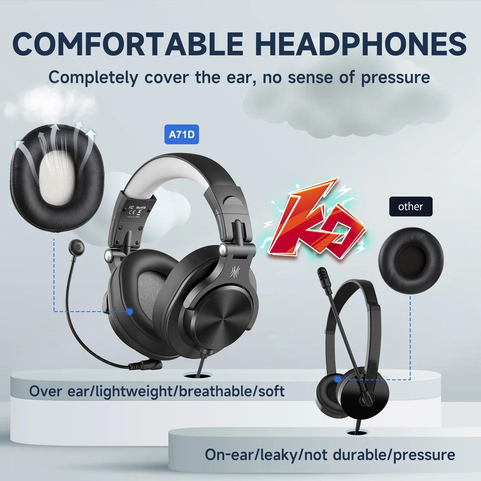 Oneodio-Casque de jeu sur ordinateur A71D avec poignées, microphone amovible, filaire sur l'oreille,