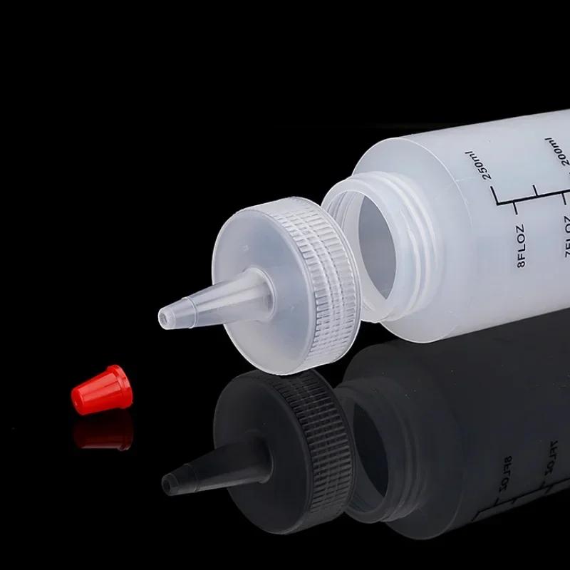 Bouteille à presser en plastique avec échelle à nez aiguille de 120/250/450ml, bouteille à presser a
