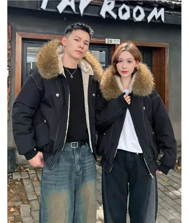ZAROY col de fourrure Parkas à capuche Y2k Harajuku épaissir vestes rembourrées décontracté fermetur