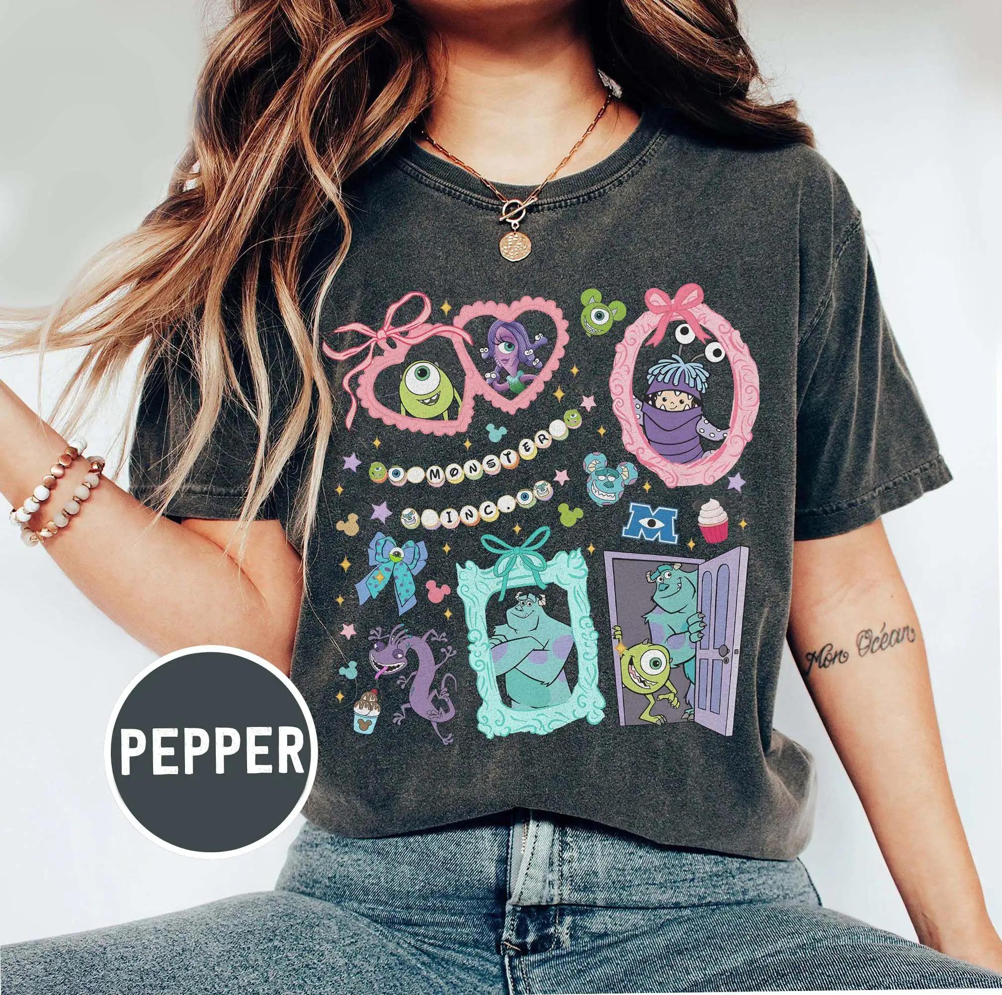 T-shirt Disney Bow Monster Inc pour femmes, en coton, classique, manches courtes, unisexe, streetwea