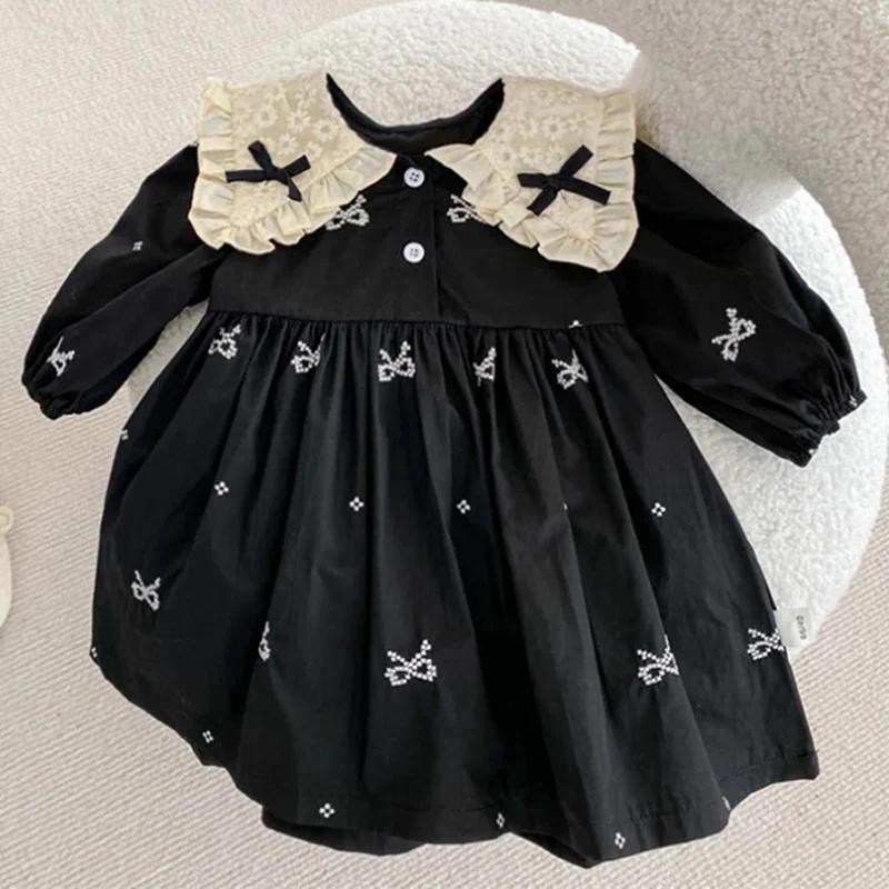 Robe de princesse d'automne pour filles de 0 à 6 ans, vêtements pour bébés filles, col papillon, une