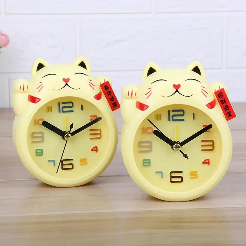 Réveil chat porte-bonheur de dessin animé créatif, Mini décoration de Table pour étudiant, mignon en
