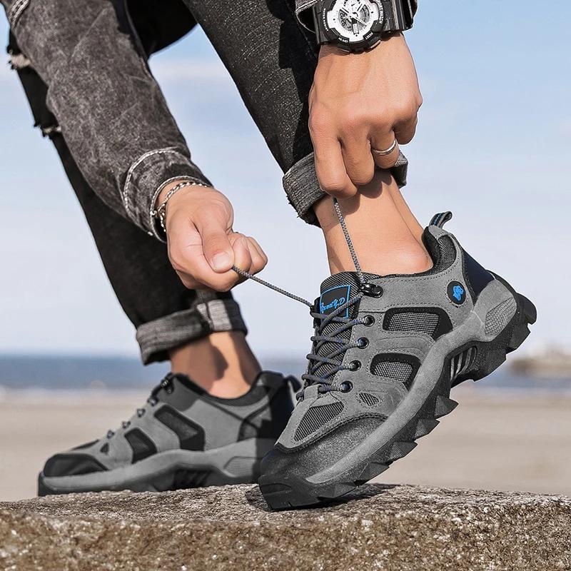 Chaussures de randonnée pour hommes, résistantes à l'usure, en cuir et maille, respirantes, pour la 
