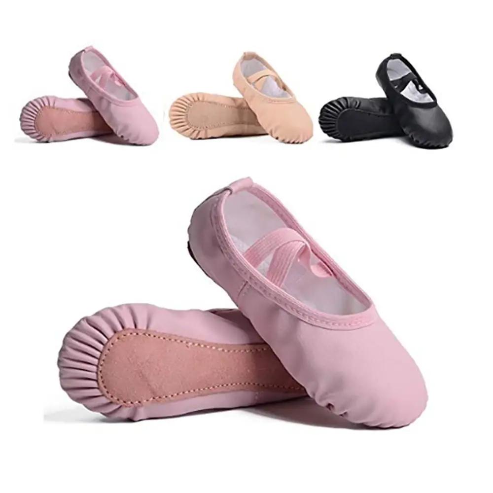 Chaussures de ballet souples en cuir PU pour femmes et enfants, chaussures de danse durables, chauss