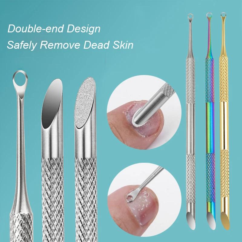 Pousse-cuticules en acier inoxydable à tête biseautée, outil de manucure pour le nail art et le lima