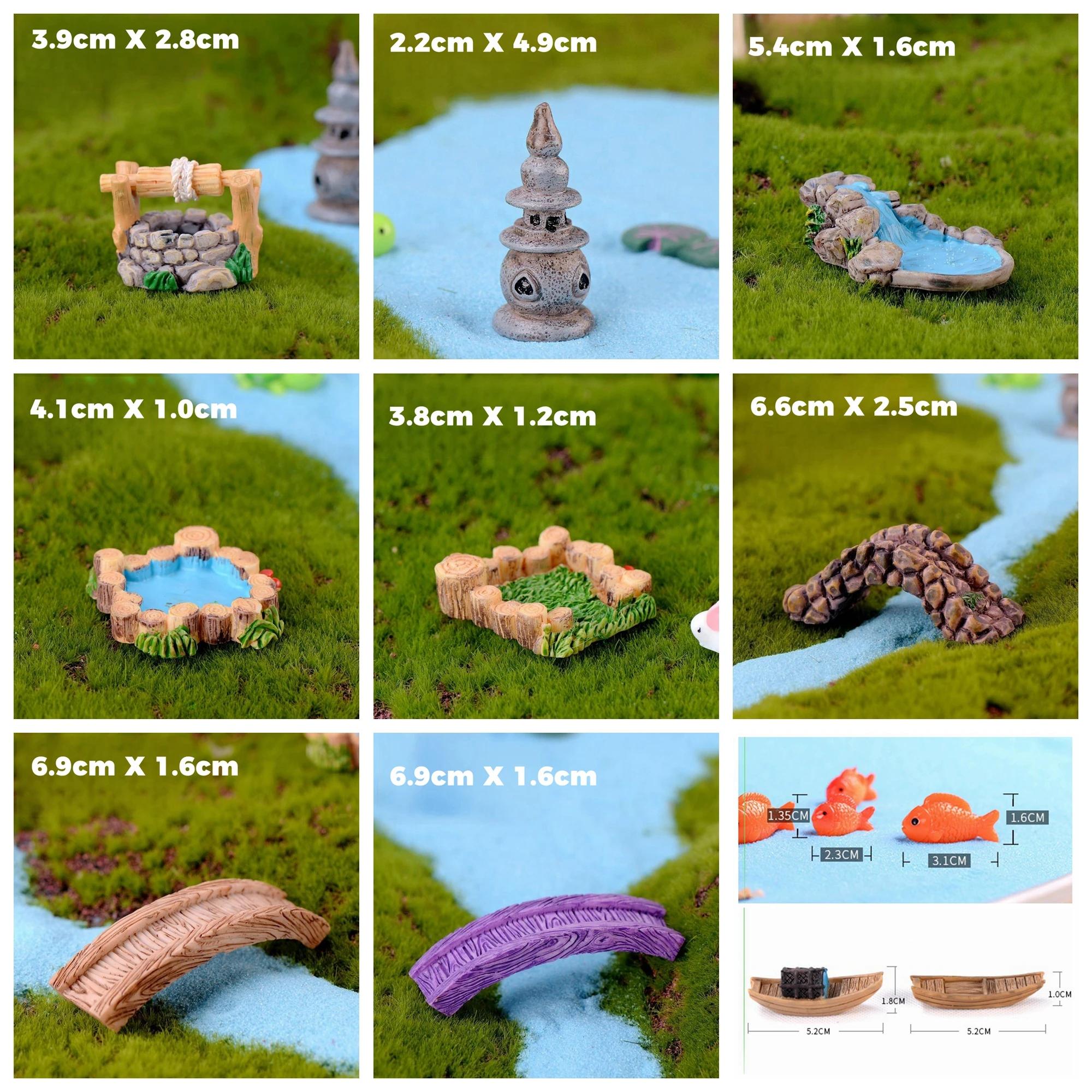 Accessoires de jardin féerique miniatures, puits d'eau de printemps, pont de bateau, ornement, Statu