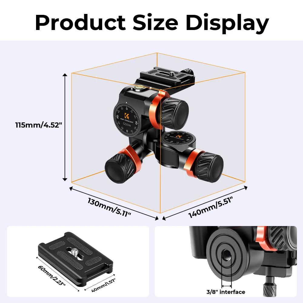 Tête fluide haute précision K&F CONCEPT, capacité de charge 13,2 lb/6 kg, tête de trépied à 3 axes e