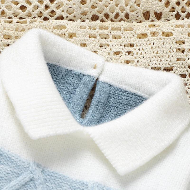 Barboteuse Bergame en Tricot Doux pour Bébé Garçon de 0 à 18 Mois, Combinaison à Manches sulfet Col 