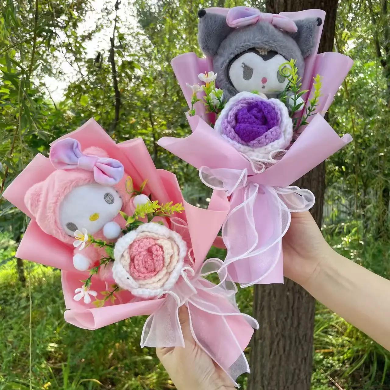 Dessin animé ma mélodie Kuromi cannelle Kt chat en peluche poupée créative fleur Bouquet saint valen