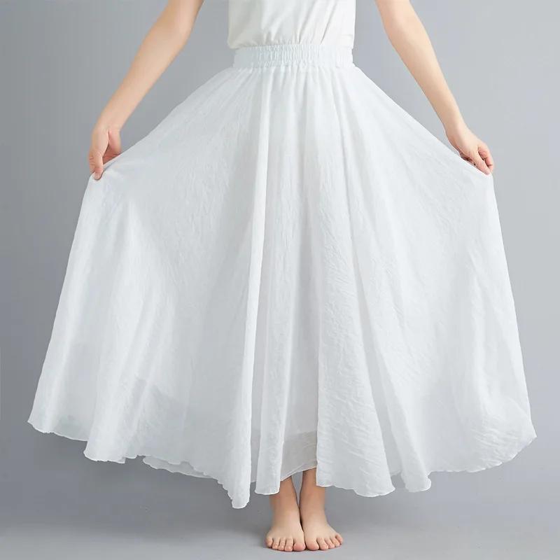 Robe littéraire en coton et lin pour fille Mori, 28 couleurs, taille élastique, jupe d'extension tra