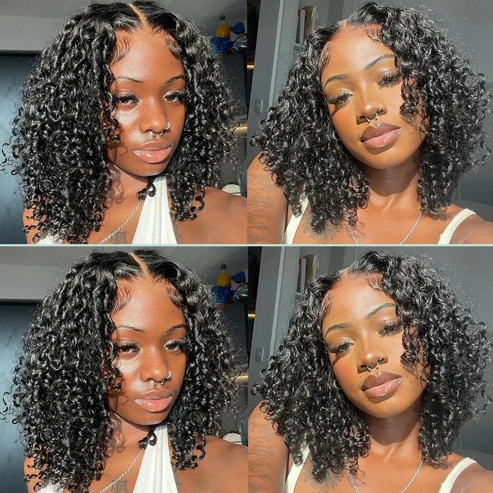 Perruques Courtes Brésiliennes Bob 100% Cheveux Humains, Lace Frontal 13x4, Cheveux Humains Ondulés 