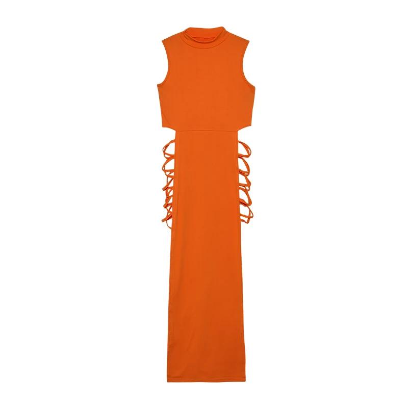 Robe à découpes croisées pour femmes, robe en fibre à col montant avec batterie sexy, vêtements pour