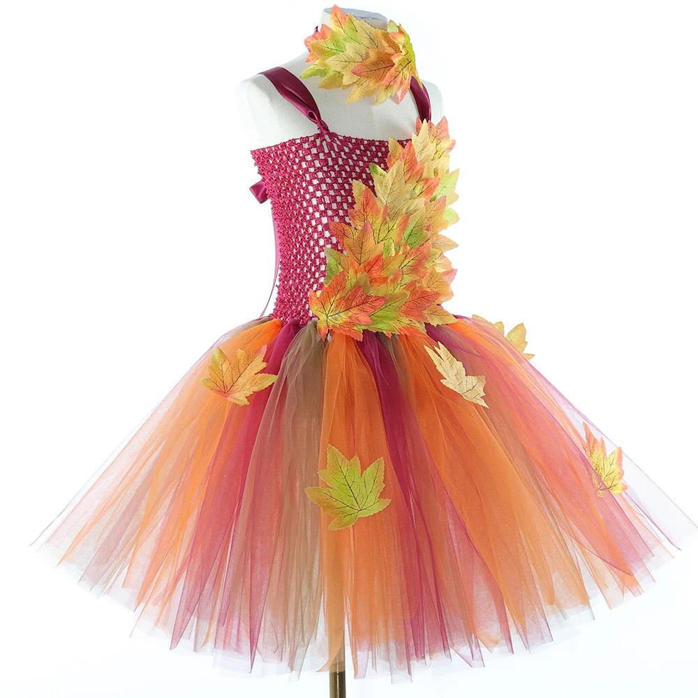 Costumes de fée feuilles d'érable d'automne pour filles, robes de princesse elfe de forêt avec ailes