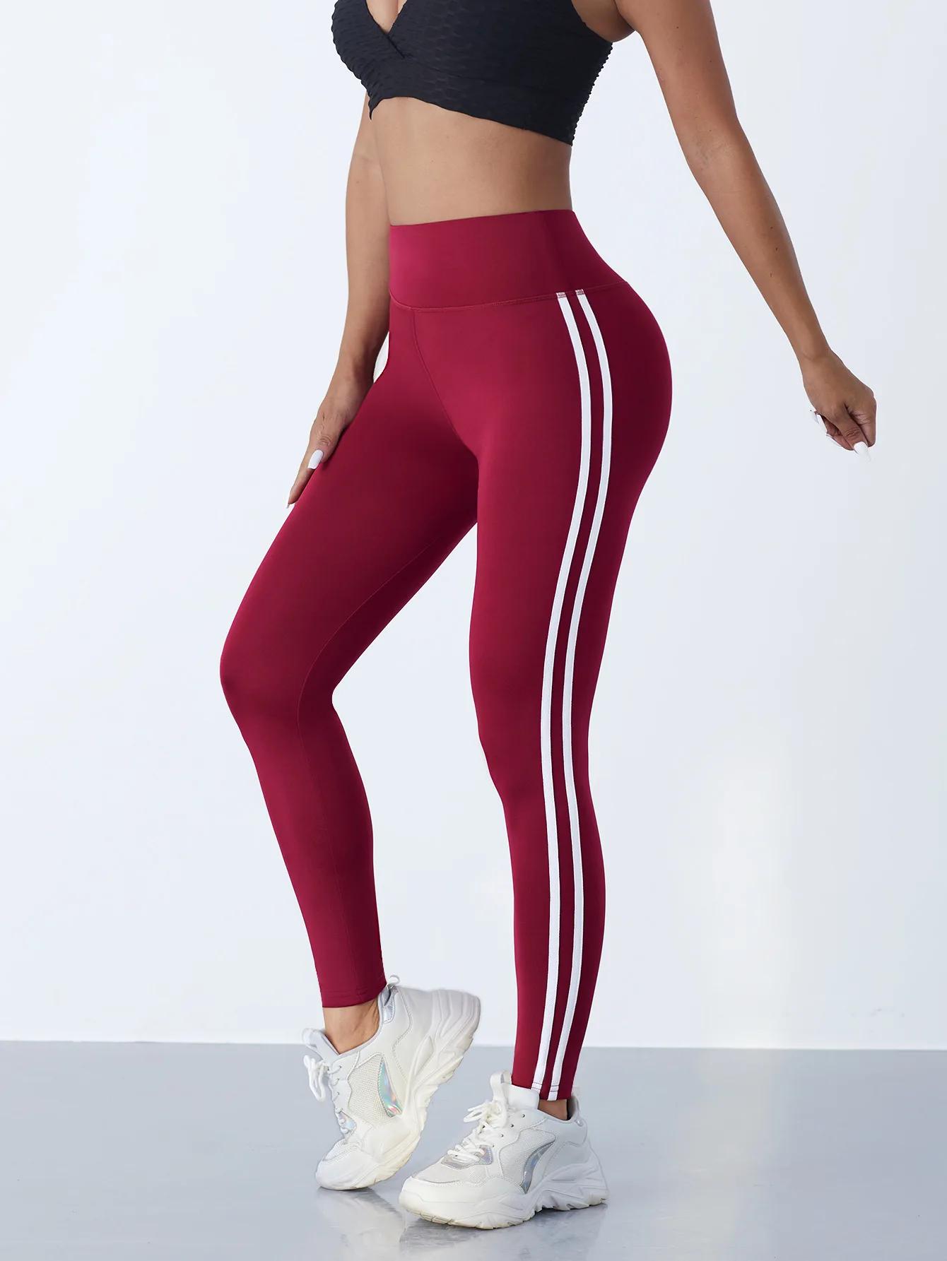 Une pièce sport décontracté côté rayure pantalon taille haute 4 voies Stretch respirant course entra
