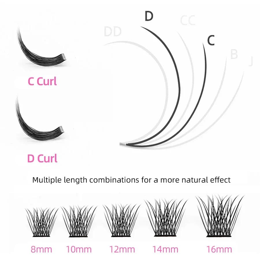 10 étuis/lot YUANZHIJIE grappes de cils sans nœuds 100% cils Anime touffetés à la main Premium Mater