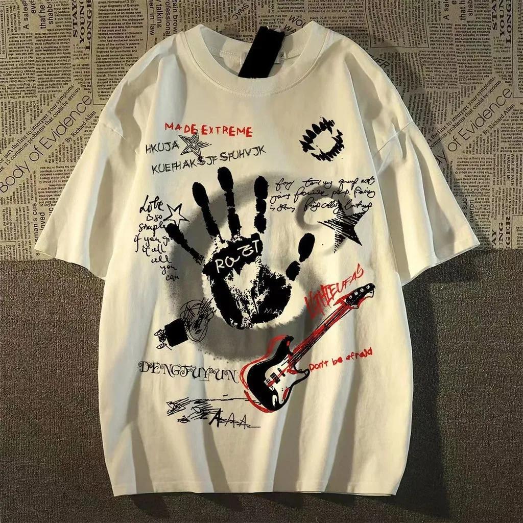 T-shirt à manches courtes et col rond pour hommes/femmes, Vintage américain, coréen Inst, nouveau ha