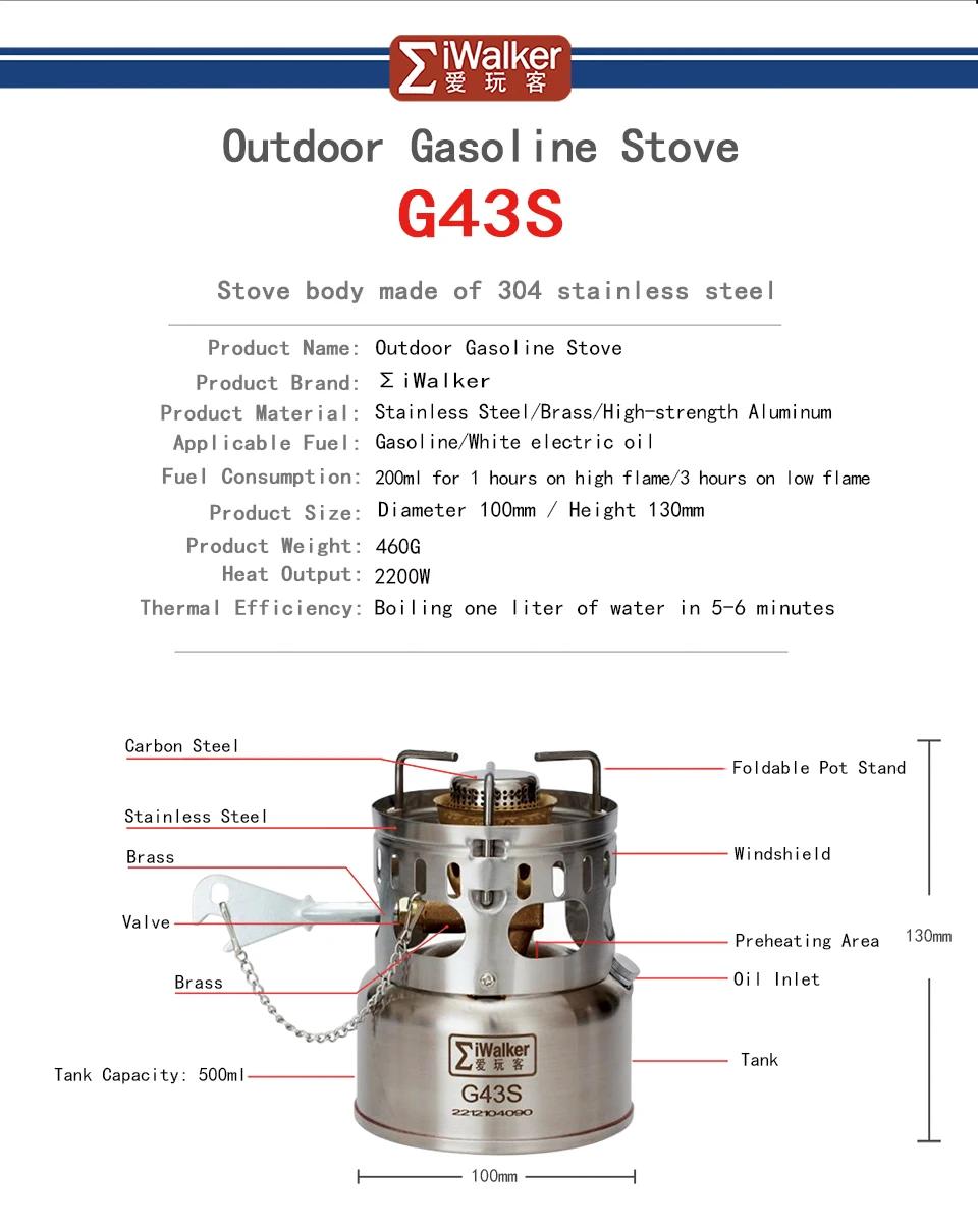 IWALKER G43 G43S poêle de Camping essence extérieure e poêle brûleur silencieux pour voyage pique-ni