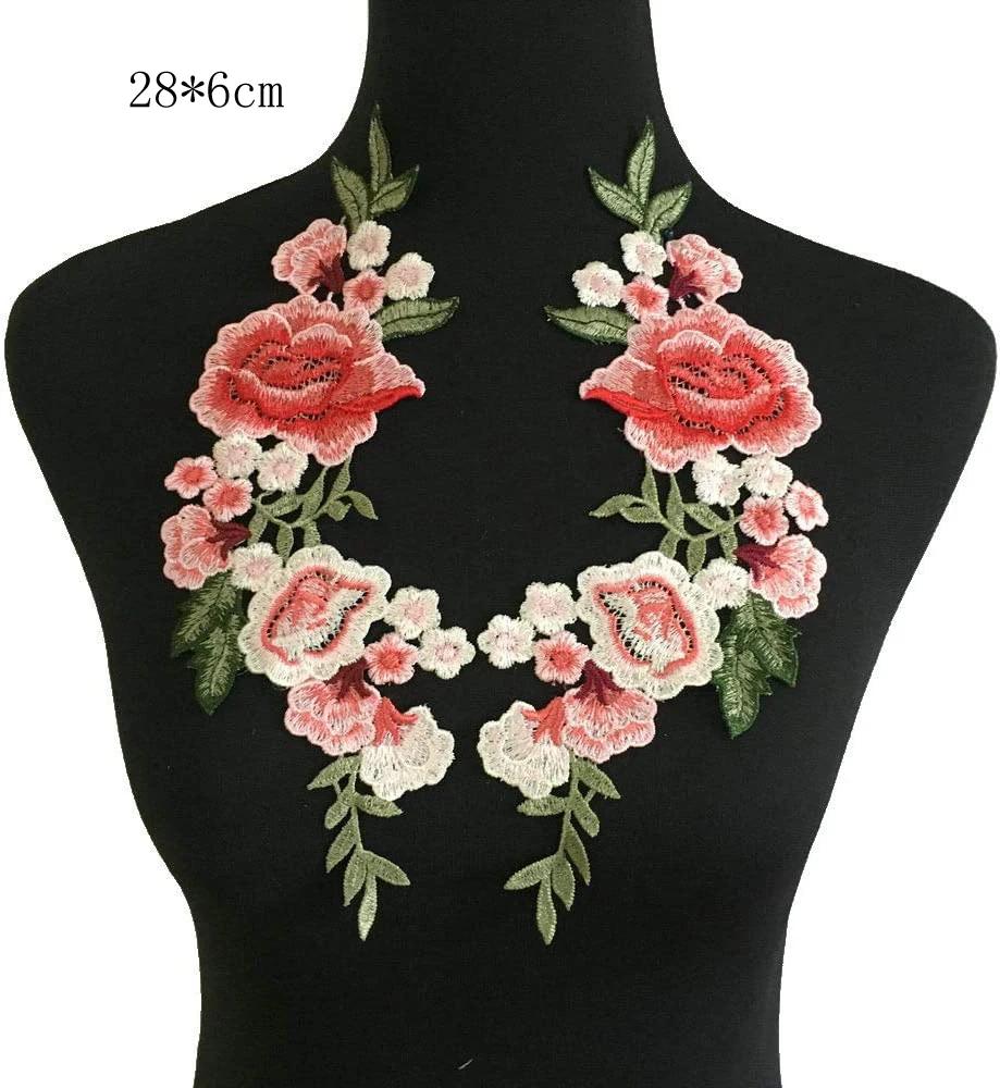 Patch brodé de fleurs 3D, 2 pièces/ensemble, pour jupe de soirée, vêtements, col en dentelle, décora