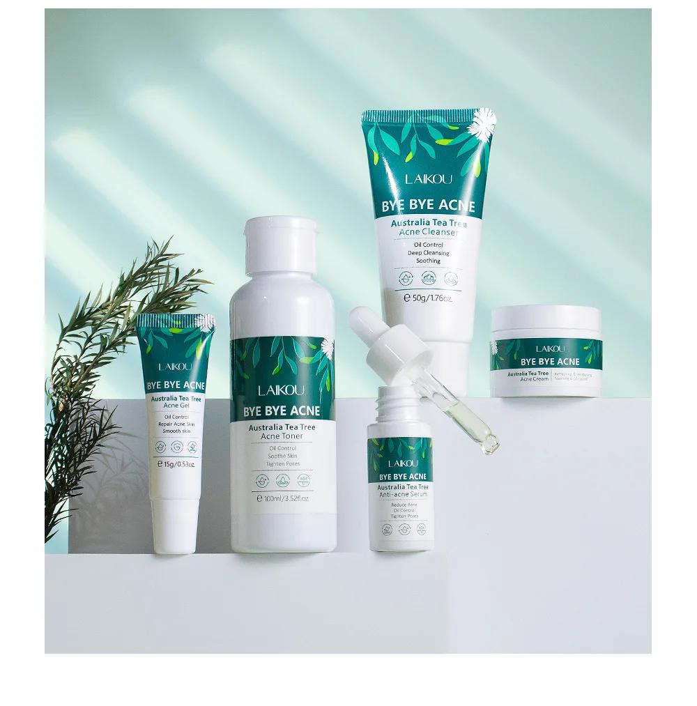 LAIKOU-Ensemble de soins de la peau contre l'acné au sapin à thé australien, nettoyant, toner, sérum
