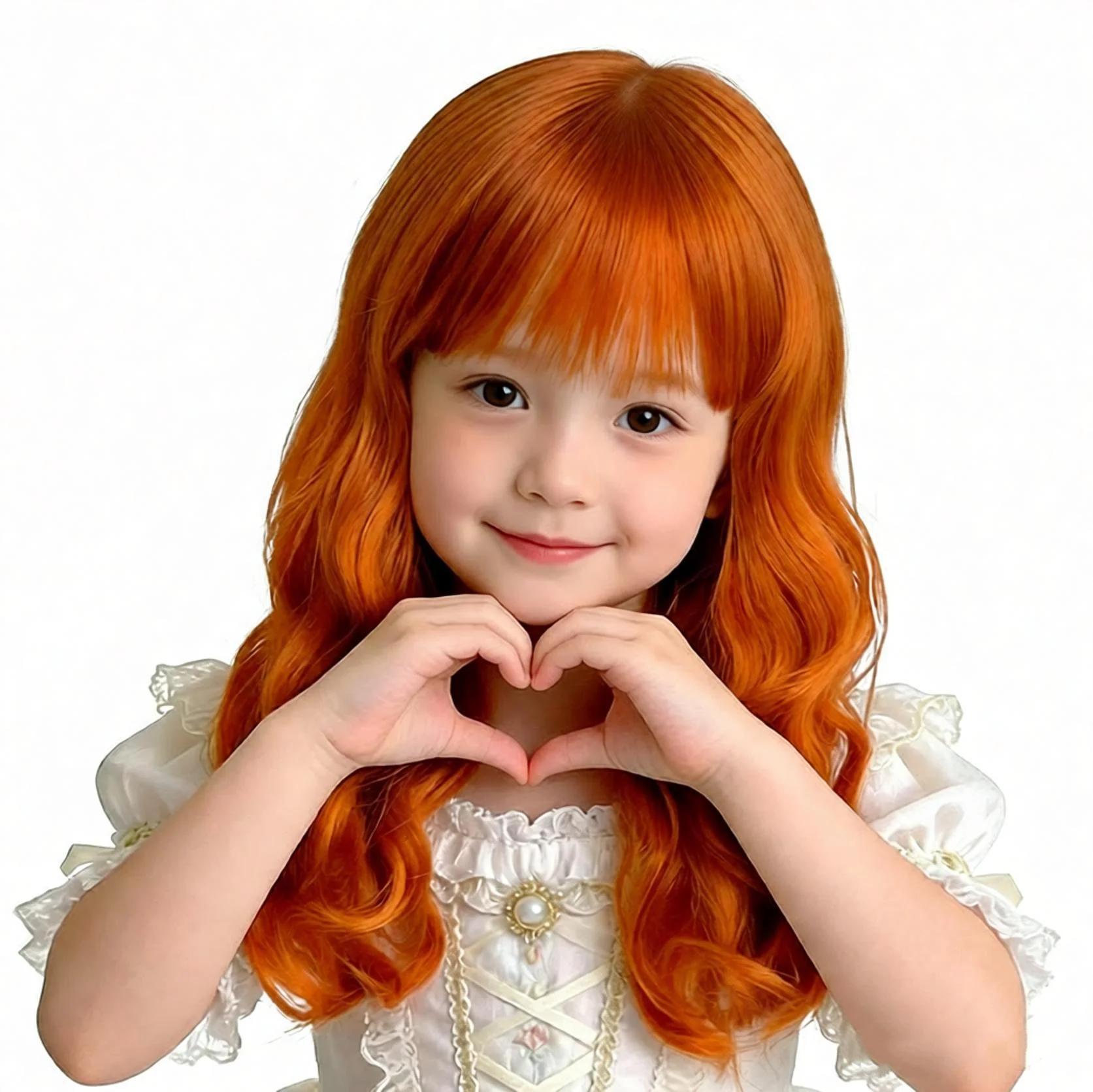 Perruque orange longue et bouclée pour fille, accessoire de performance et de photographie pour enfa