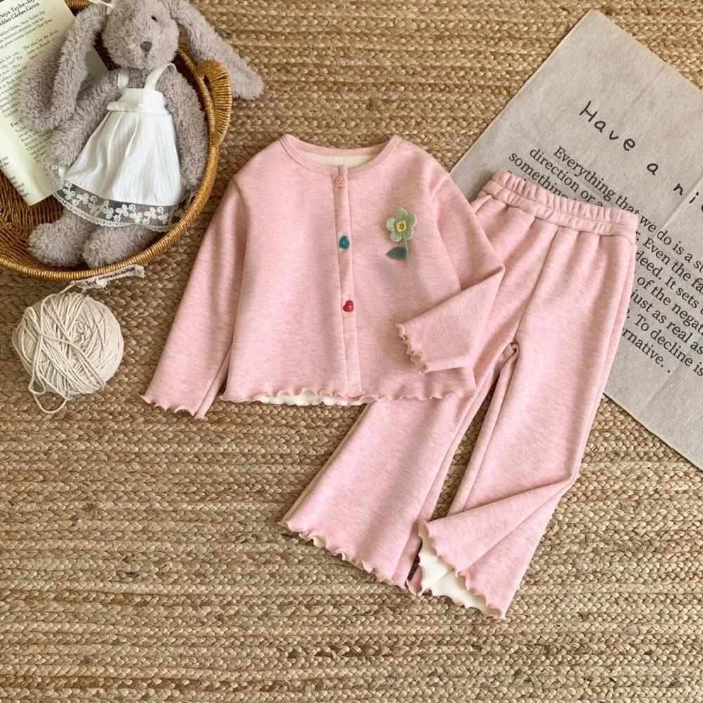 Bear Leader – ensemble Cardigan à manches longues et pantalon pour filles, couleur unie, Version cor