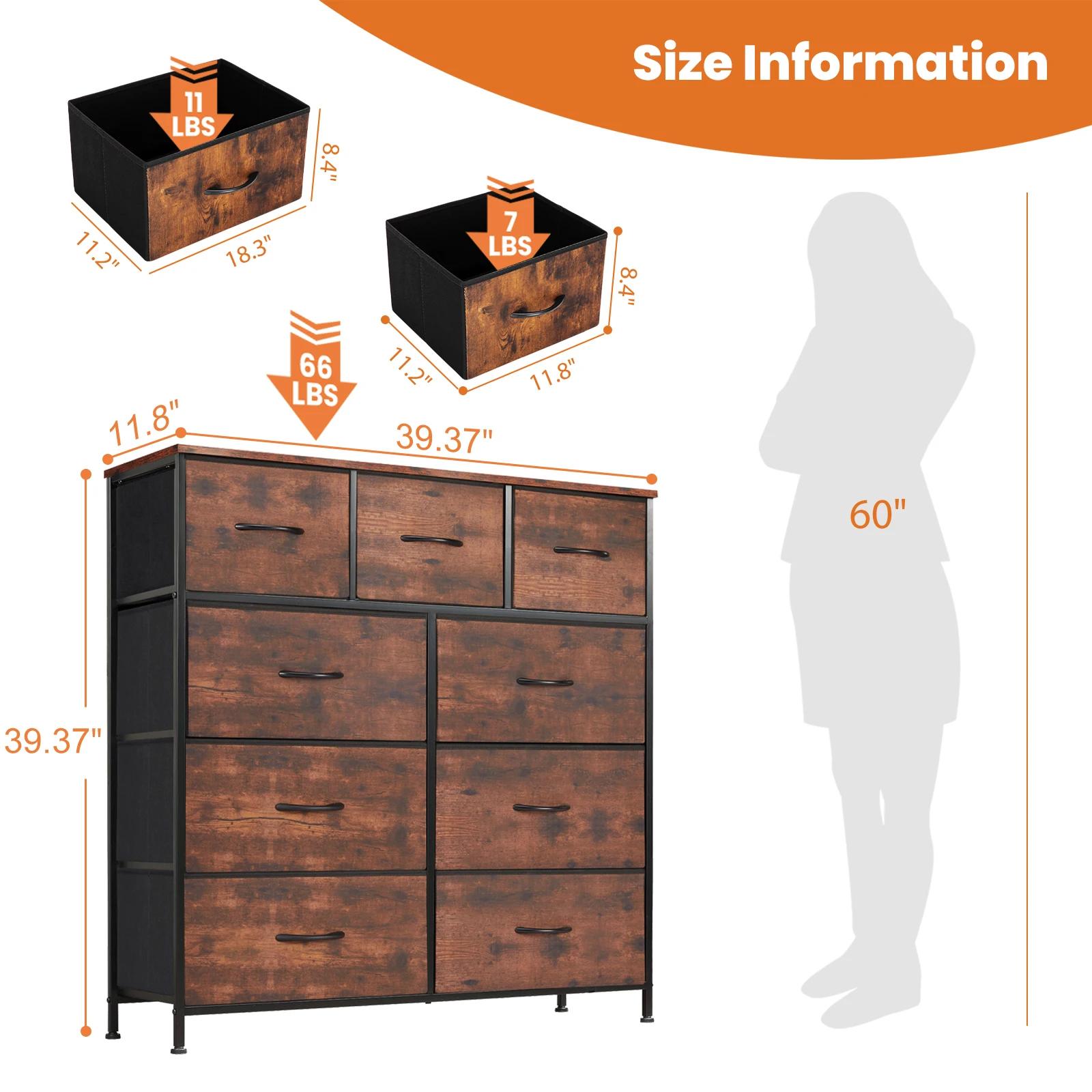 JHK commode pour chambre à coucher avec 9 tiroirs de rangement en tissu armoire grande poitrine orga