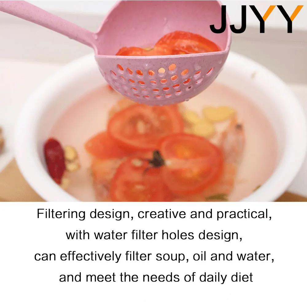 JJYY-Cuillère de cuisine 2 en 1 à long manche, passoire en plastique, filtre, ustensiles de cuisine