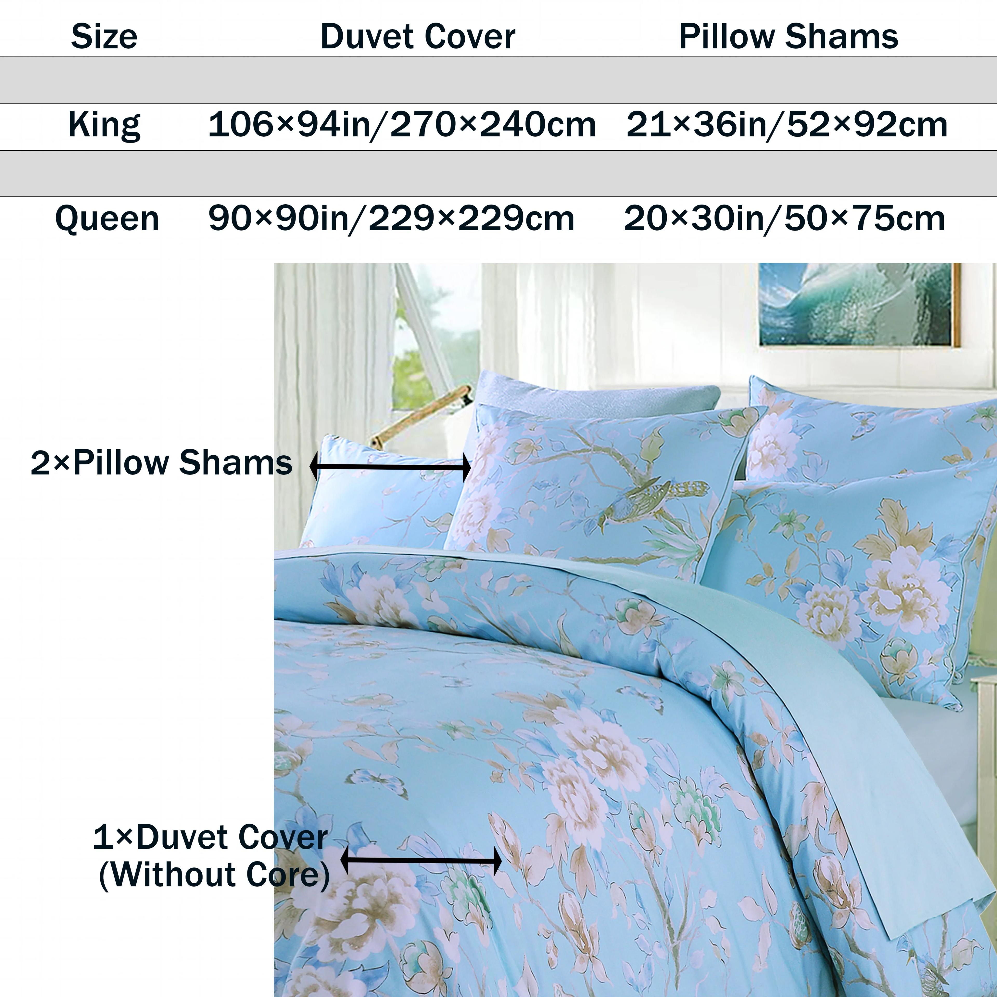 Ensemble de housse de couette 3 pièces 600TC 100% coton égyptien, Vintage bleu clair oiseau aquarell