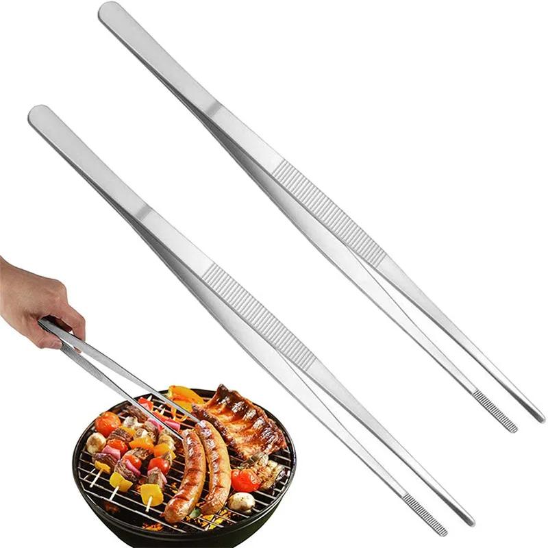 Pince à épiler dentée en acier inoxydable, longue pince à aliments pour Barbecue, pince droite, mais