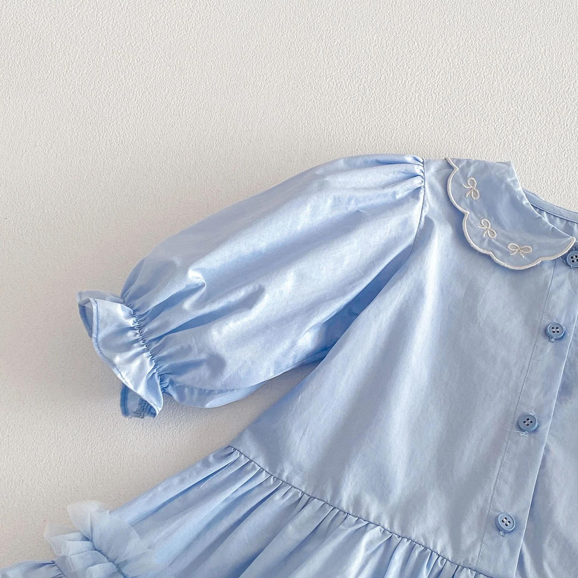 Robe Courte Printemps 2026 pour Bébés Filles 0-5T, Style Coréen, Col Peter Pan Brodé, Robe Princesse