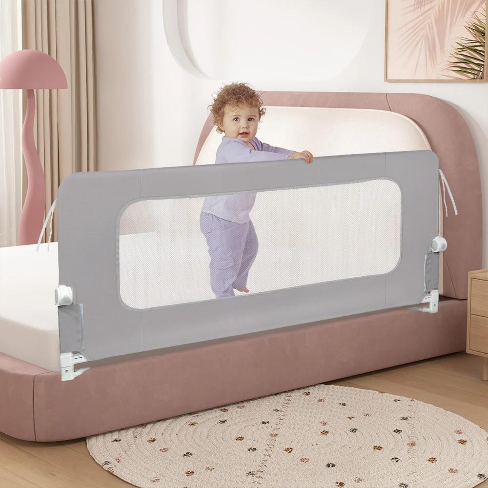 Barrière de lit de 150 / 180 / 200 cm - Protection anti-chute - Pliable à 180 ° - Hauteur réglable d