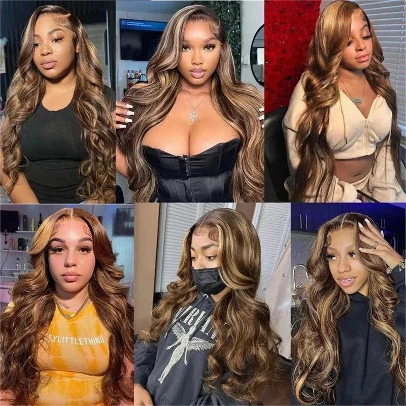 Perruques en cheveux humains avec dentelle frontale HD 13x4 et 13x6, 40 pouces, blond miel 427 avec 