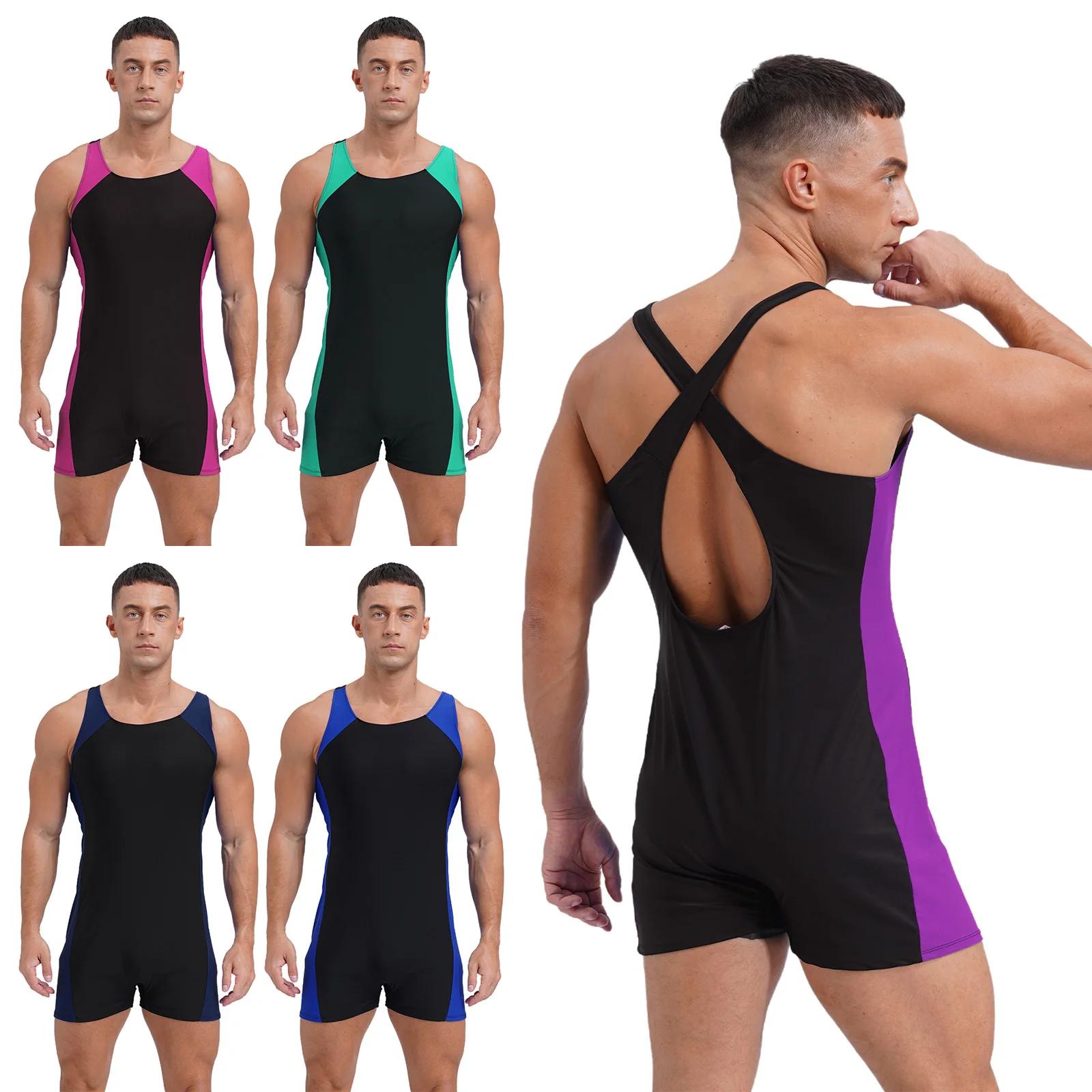 Maillot de bain une pièce pour hommes, bretelles en fibres, protection contre les éruptions cutanées