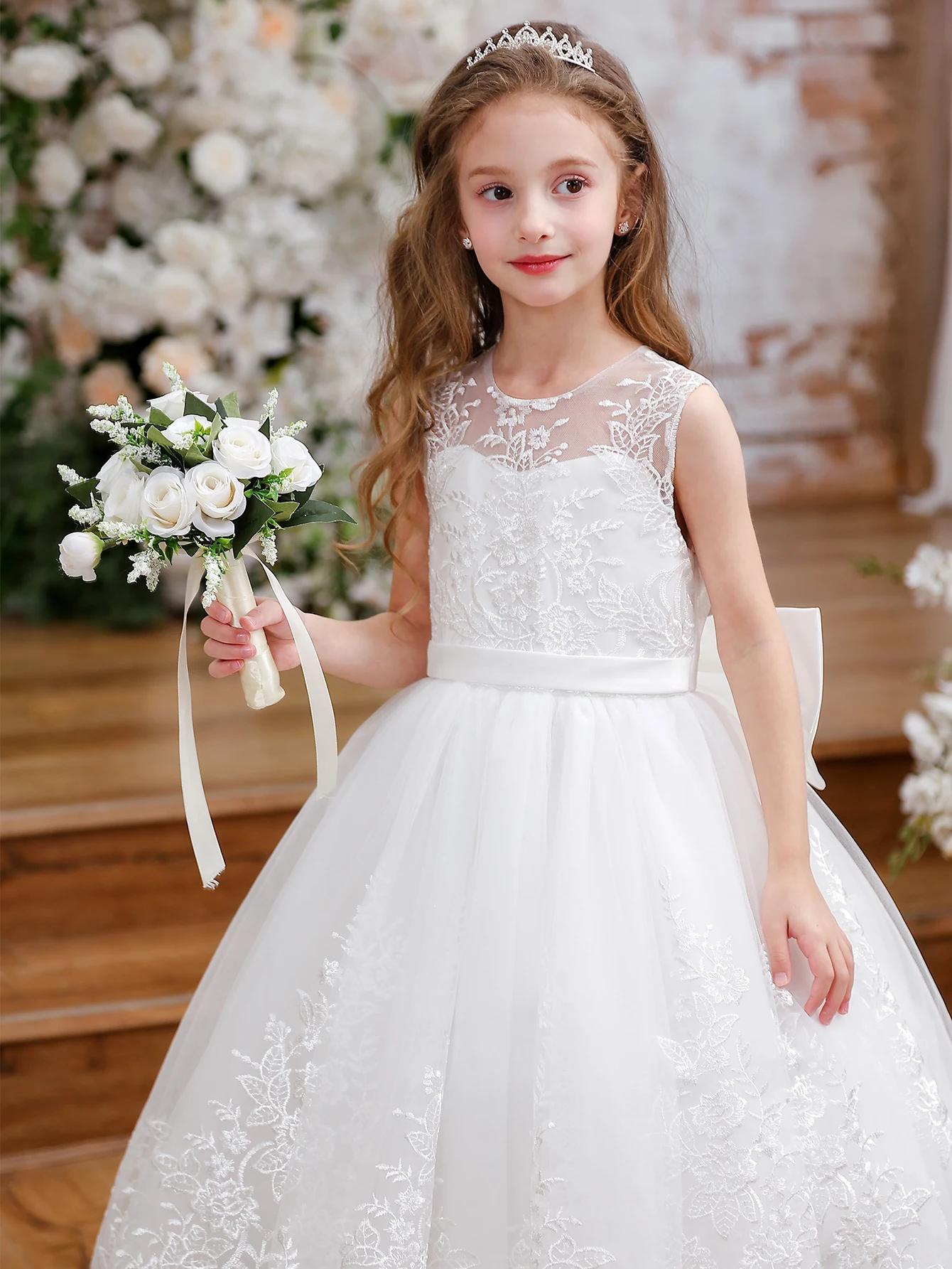 Robe inférieure en Tulle et dentelle brodée pour filles, pour enfants, demoiselle d'honneur, fête d'
