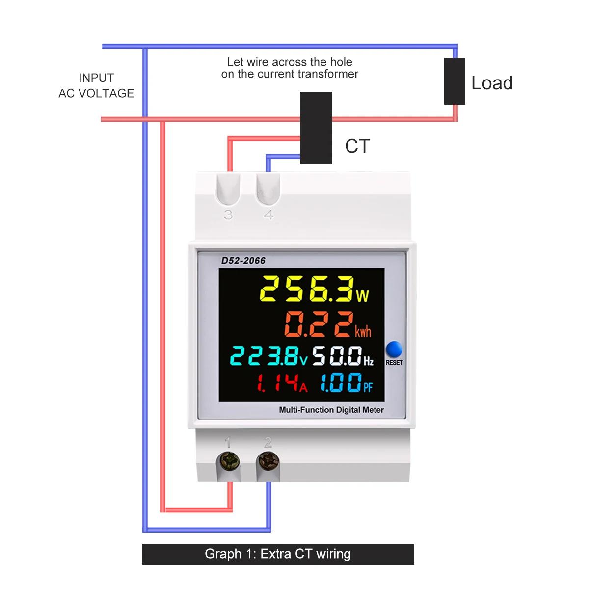 Moniteur AC sur rail din 6 en 1, 110V 220V 380V 100A, tension, courant, facteur de puissance, KWH ac