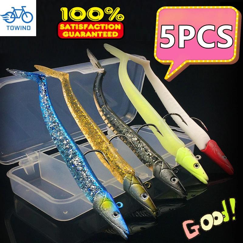 5 pièces Silicone souple lumineux poisson fou sable anguille Wobbler appât leurre de pêche avec croc