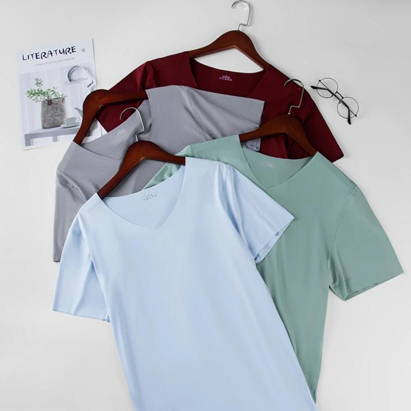 Ice InjWithout-T-shirt fin à manches courtes pour hommes, T-shirt uni, Trace, Slim, Col en V, Sans c