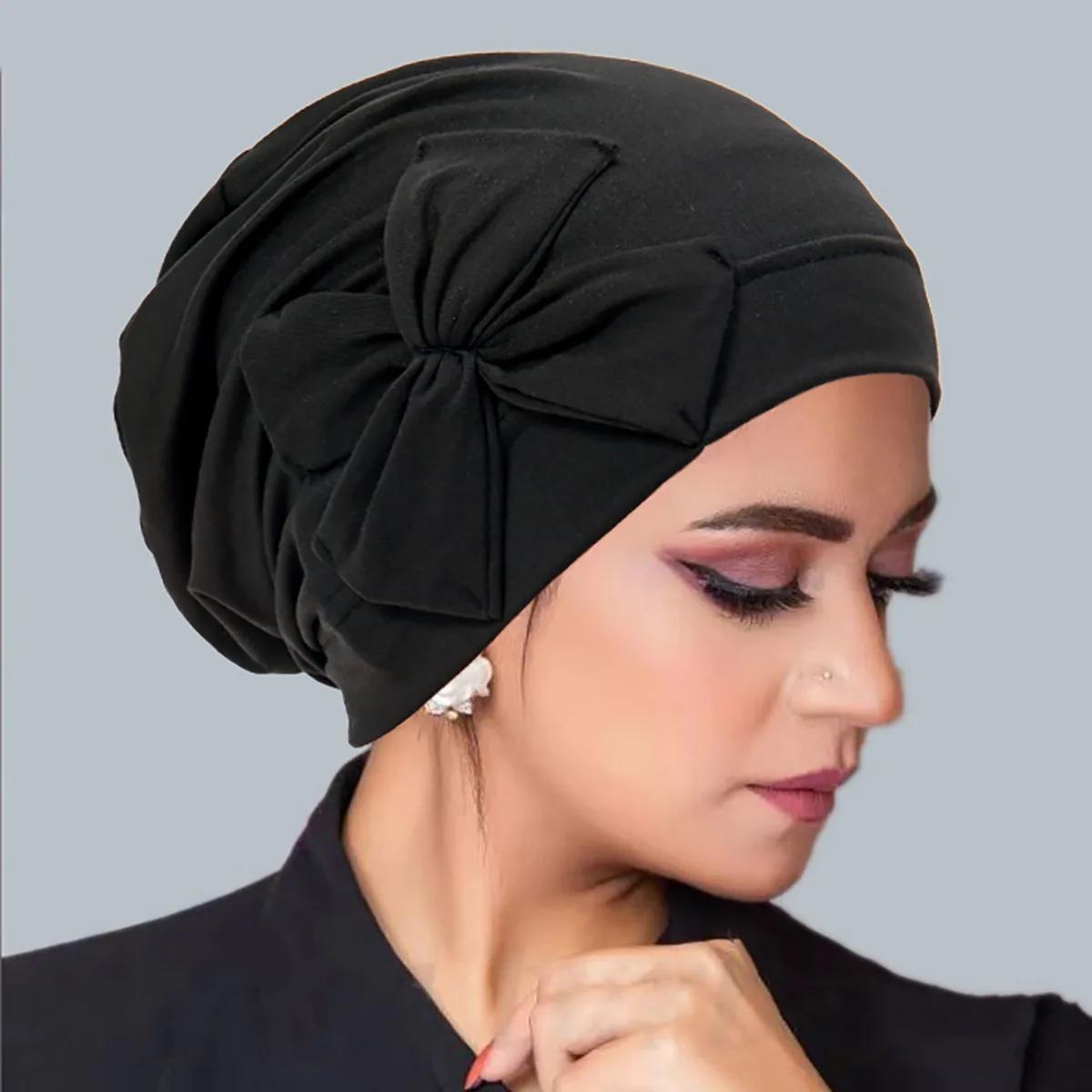 Nouveau femmes musulmanes intérieur Hijab chapeau nœud papillon Turban indien Bonnet foulard bonnets