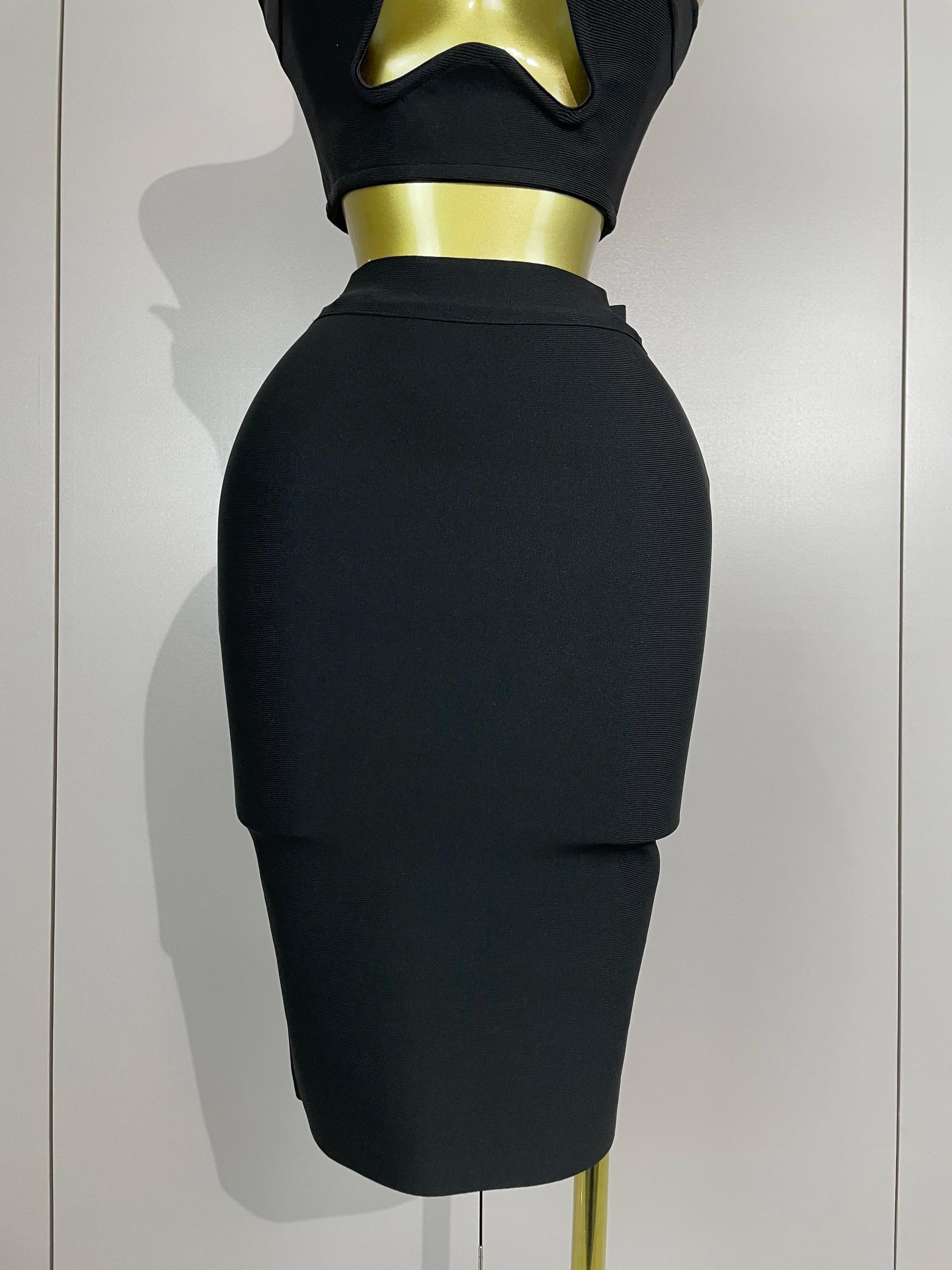 2025 Femmes Sexy Bretelles Dos Nu Noir Bandage Deux Pièces Costume Célébrité Designer De Mode Robe D