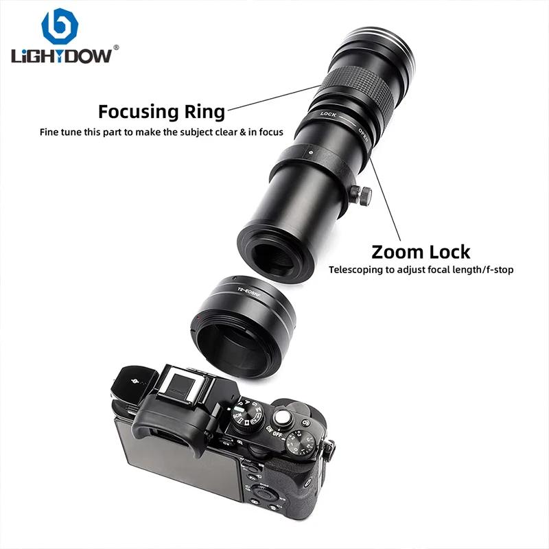 Lightdow 420-800mm F8.3-F16 Super téléobjectif à Zoom manuel avec anneau de montage en T pour object
