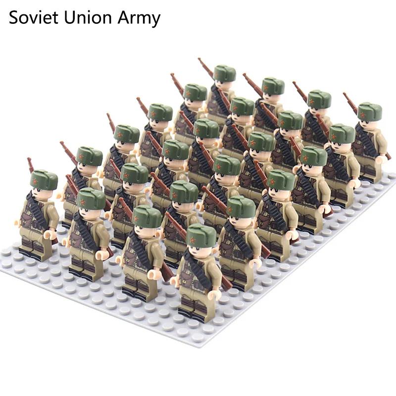WW2 24 pièces/lot soldats militaires blocs de construction ensemble armes soviétique US UK chine Fra