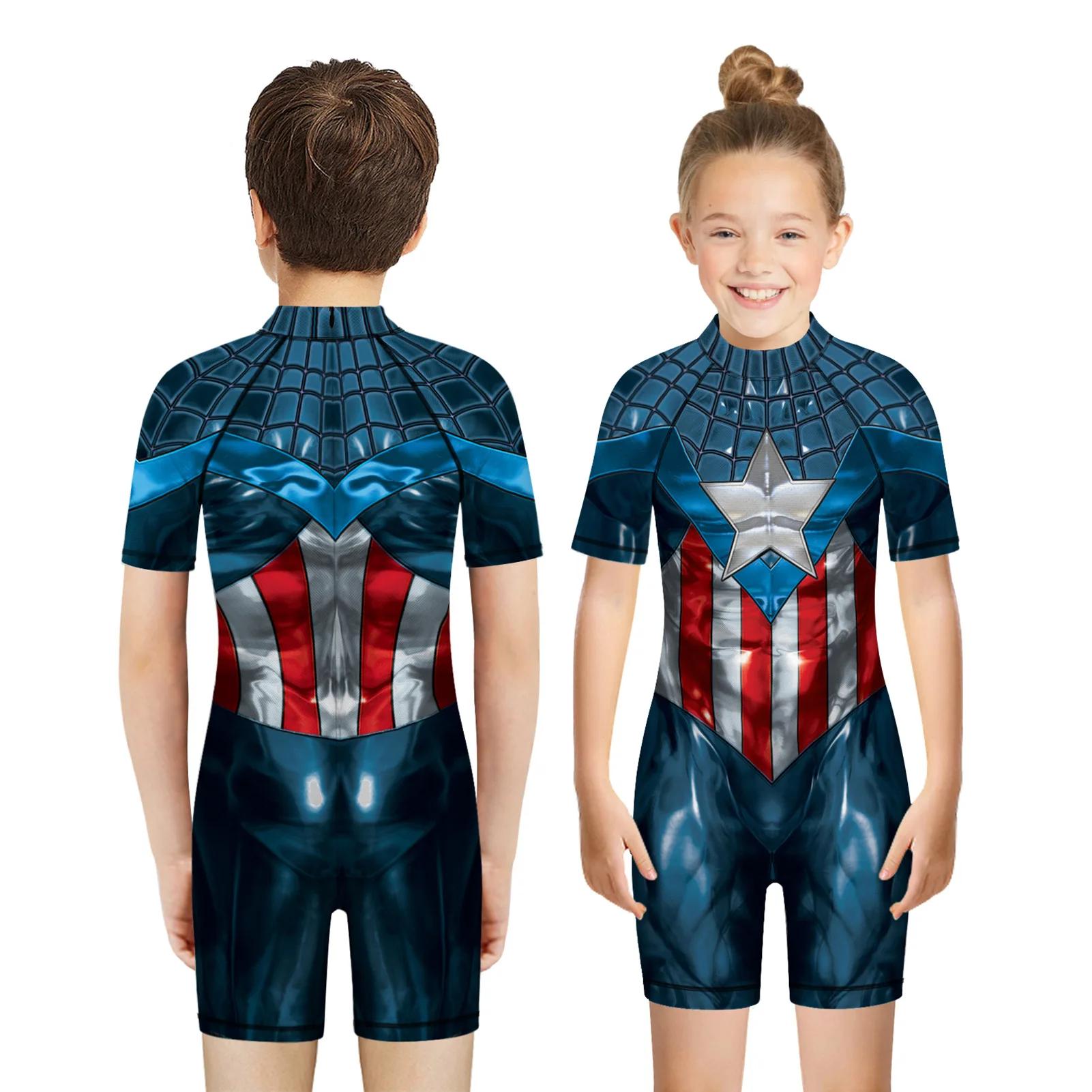 Enfants une pièce maillot de bain super-héros impression 3D combishort enfant à manches courtes mail